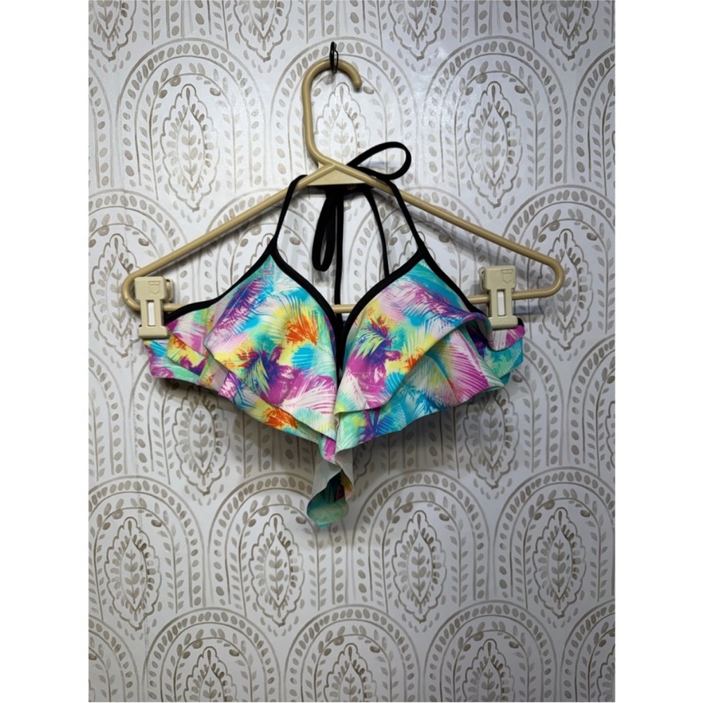 PINK Victoria's Secret Multicolor Tropical Ruffle Bikini Top